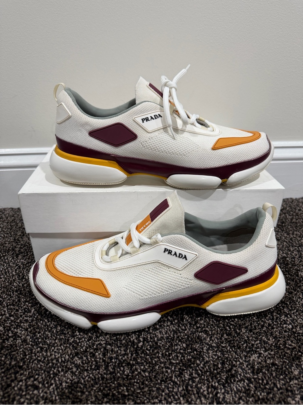 Prada Cloudbust Knit White/Orange Trainer Sneakers